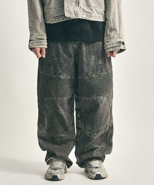 더티 워시드 바이커 와이드 팬츠(블랙)