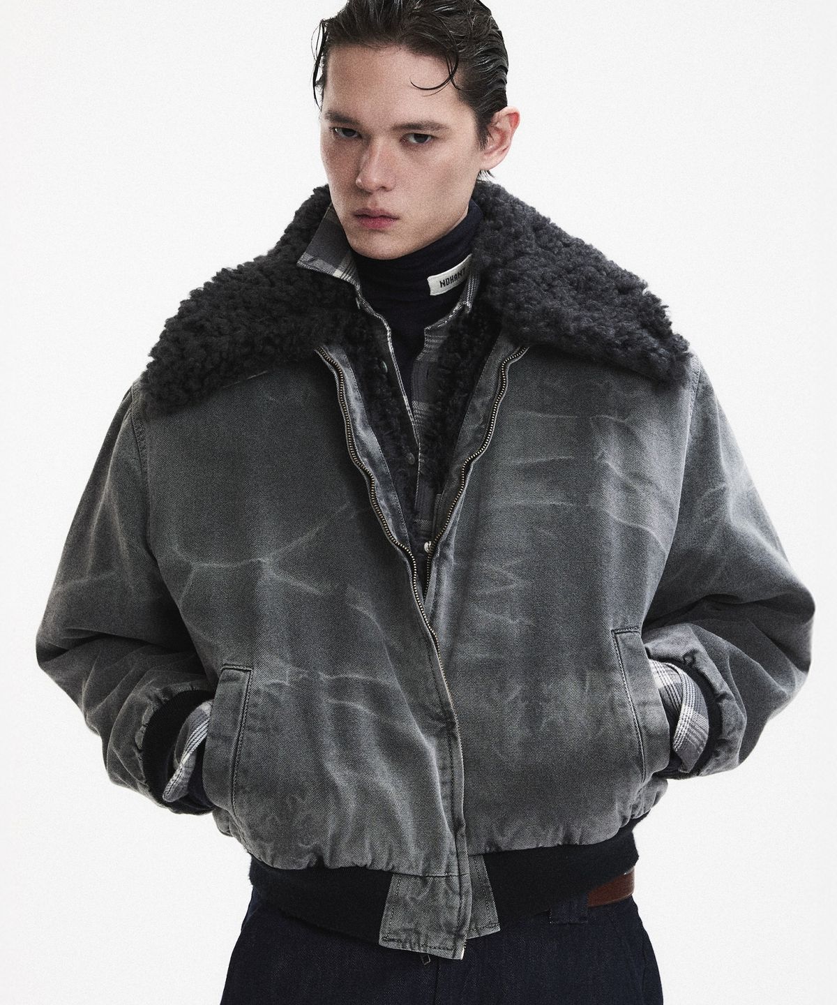 노앙(NOHANT) WASHED SHEARLING COLLAR BLOUSON CHARCOAL