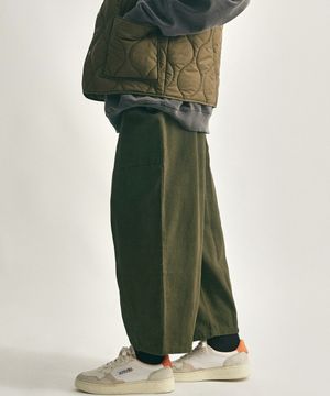 와이드 벌룬 크롭 코튼 팬츠 (카키)