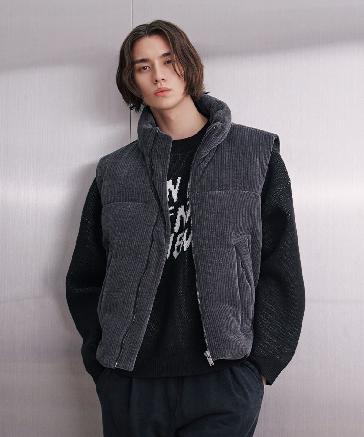 애드호크(ADHOC) 남성 코듀로이 패딩 베스트 (DK-GREY) (HBAVE20)