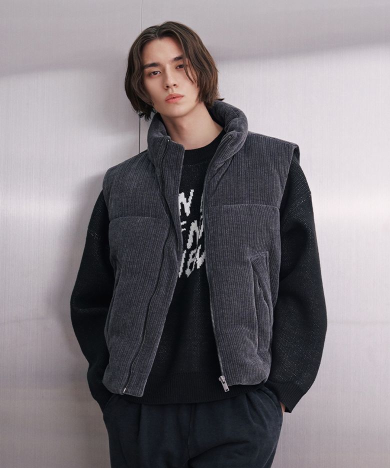 남성 코듀로이 패딩 베스트 (DK-GREY) (HBAVE20)