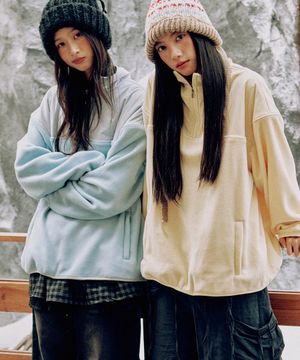 소프트 플리스 나일론 배색 포인트 하프 집업 아노락 맨투맨 _2COLOR