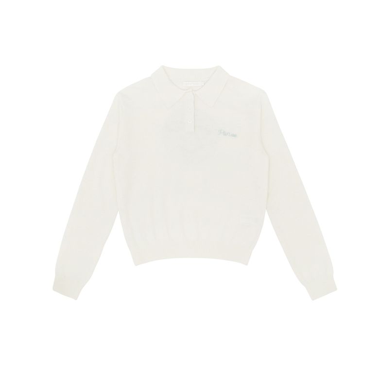 Giant Smiley Knit PK Shirt (cloud white / mint)
