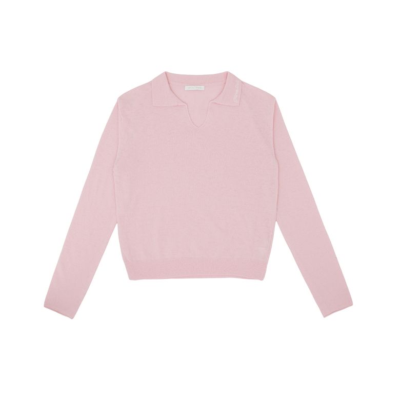 Open Collar Knit Pullover (bubble pink)