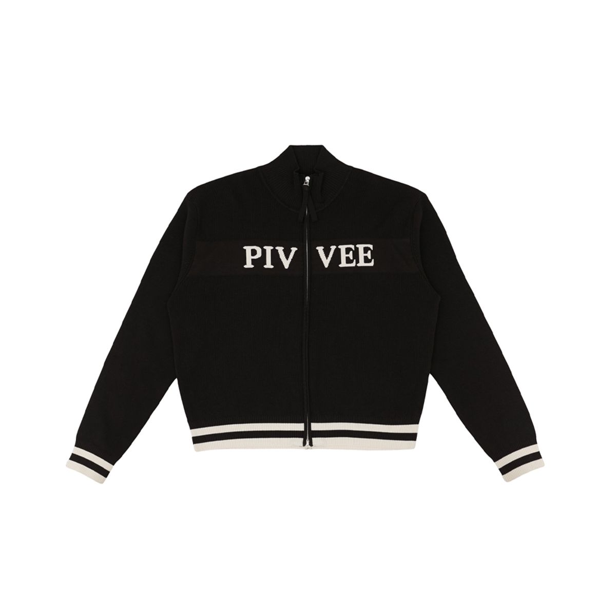 피브비(PIV’VEE) Logo Jacquard Knit Zip-up Cardigan (ebony black)