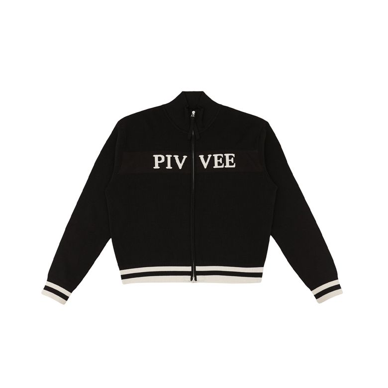 Logo Jacquard Knit Zip-up Cardigan (ebony black)