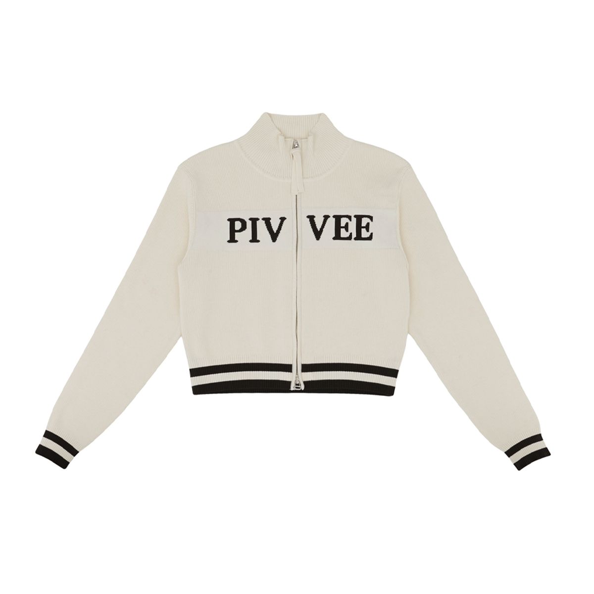 피브비(PIV’VEE) Logo Jacquard Knit Zip-up Cardigan (sand beige)