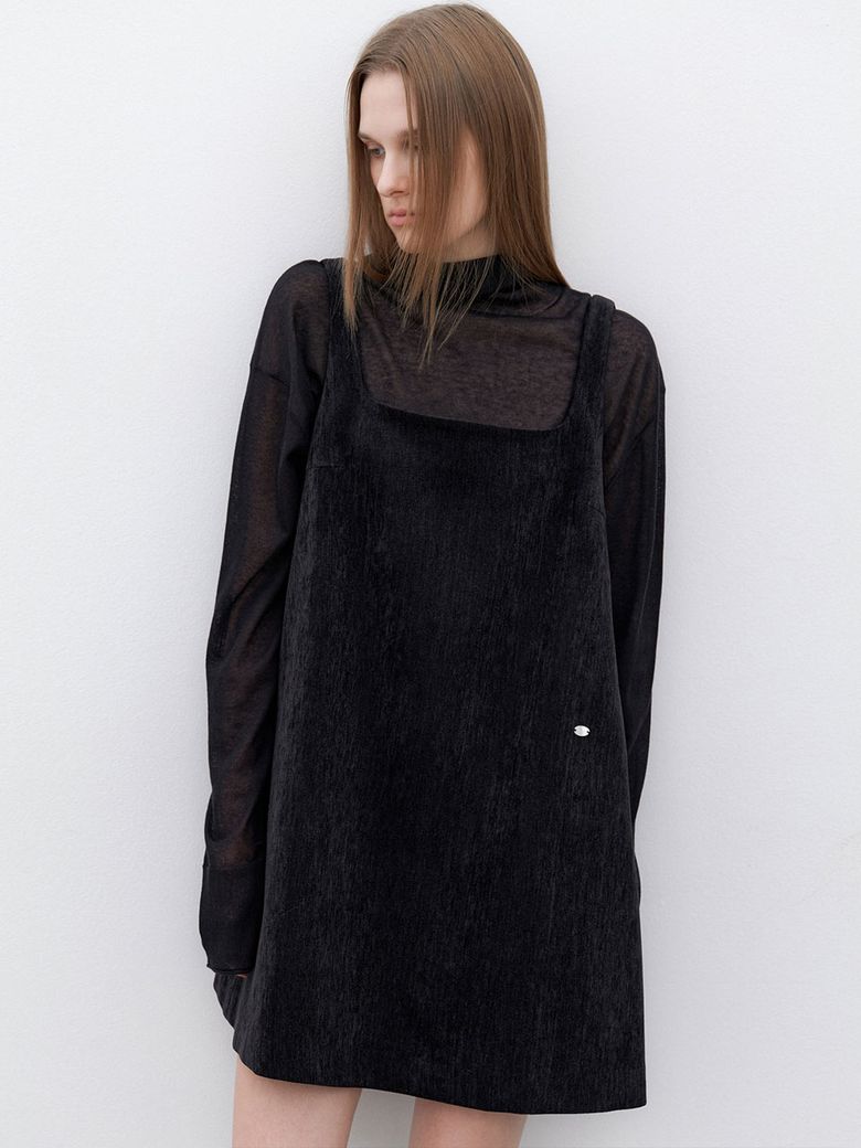 (OP-6311)BACK POINT A-LINE VELVET MINI DRESS