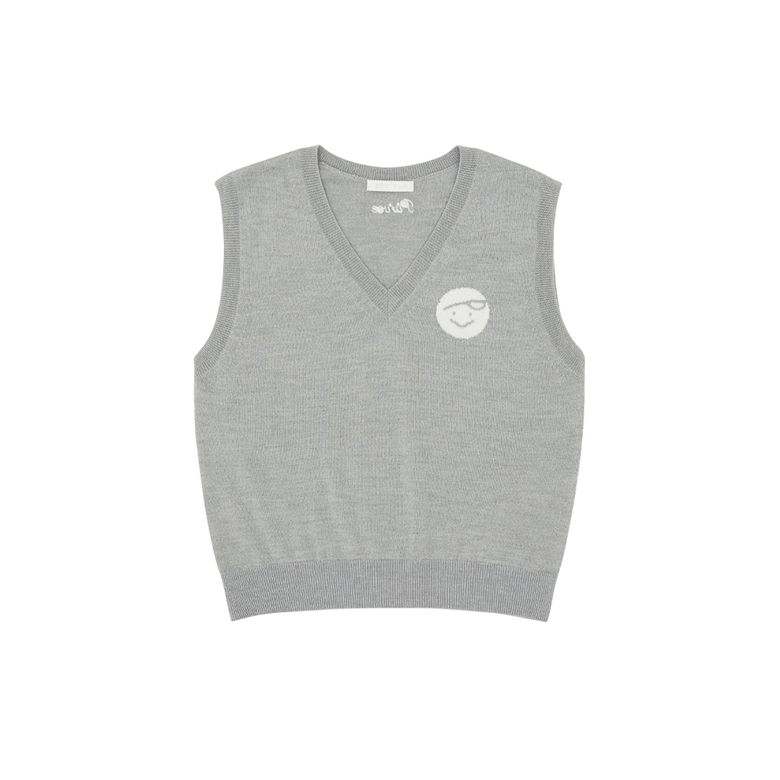Classic V Neck Knit Vest (snow grey)