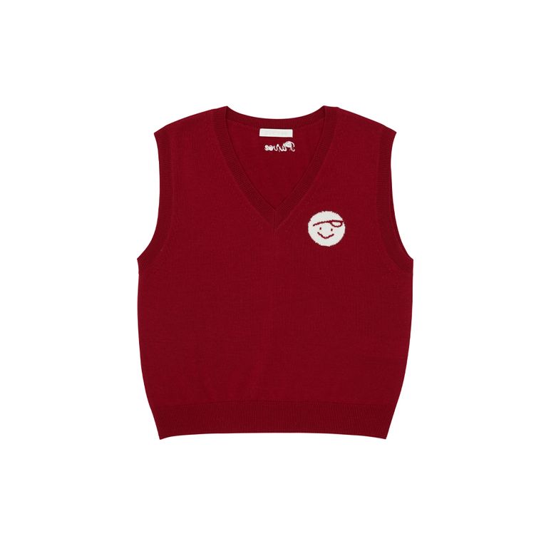 Classic V Neck Knit Vest (wine red)