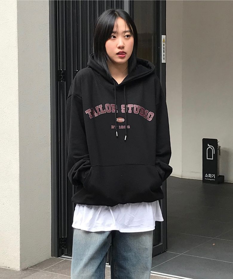 [기모/NO기모] 컬리지 아치 로고 후드 (블랙)