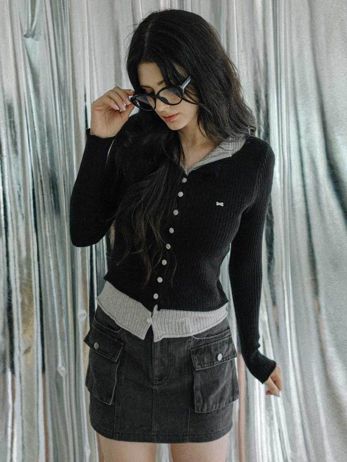 쿨키튼(KOOLKITTEN) [데일리]배색 레이어드 카라 가디건 5colors