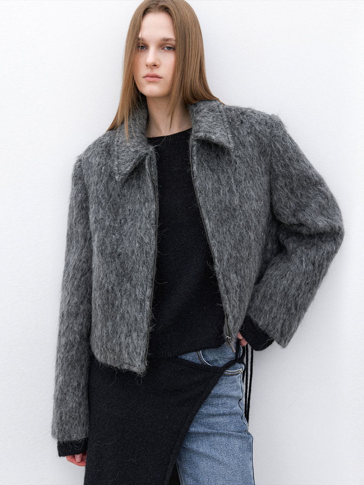 아틀리에 나인(ATELIER NAIN) (JK-3050)WOOL BLENDED HAIRY CROP JACKET
