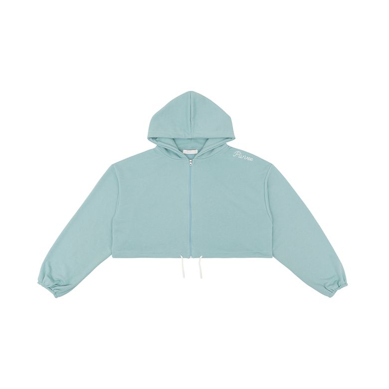 Semi-cropped Zip-up Hoodie (mist blue)