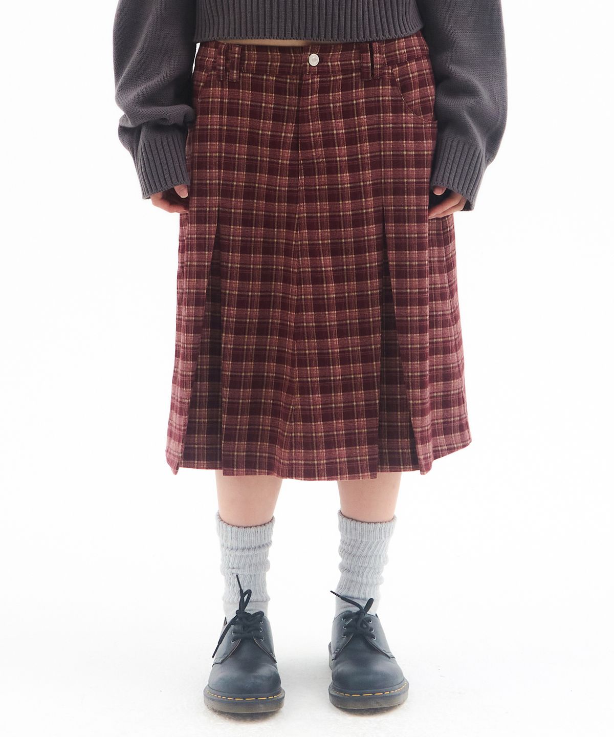 아메스 월드와이드(AMES-WORLDWIDE) CHECK PLEATS MIDI SKIRT PINK