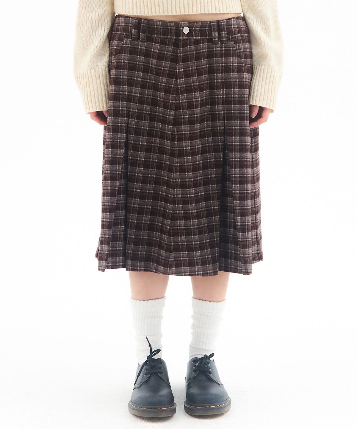 아메스 월드와이드(AMES-WORLDWIDE) CHECK PLEATS MIDI SKIRT BROWN