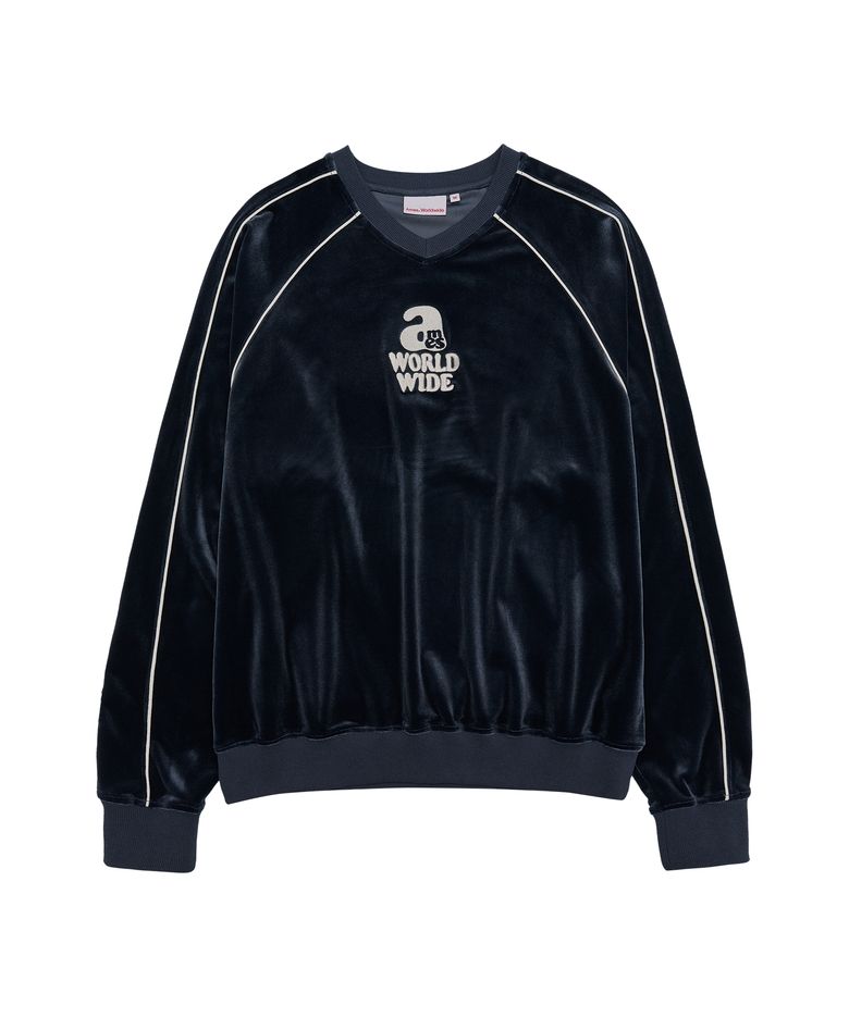 V NECK VELOUR SWEATSHIRT NAVY