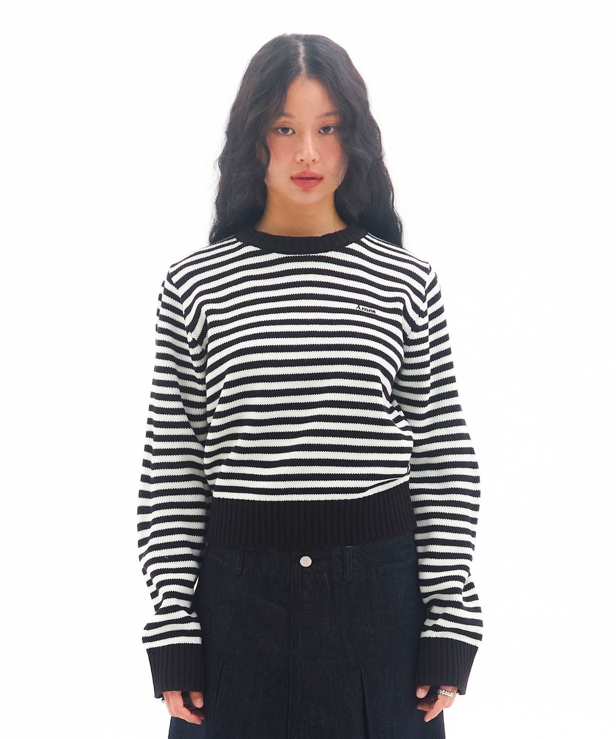 아메스 월드와이드(AMES-WORLDWIDE) BASIC SMALL LOGO STRIPE KNIT BLACK