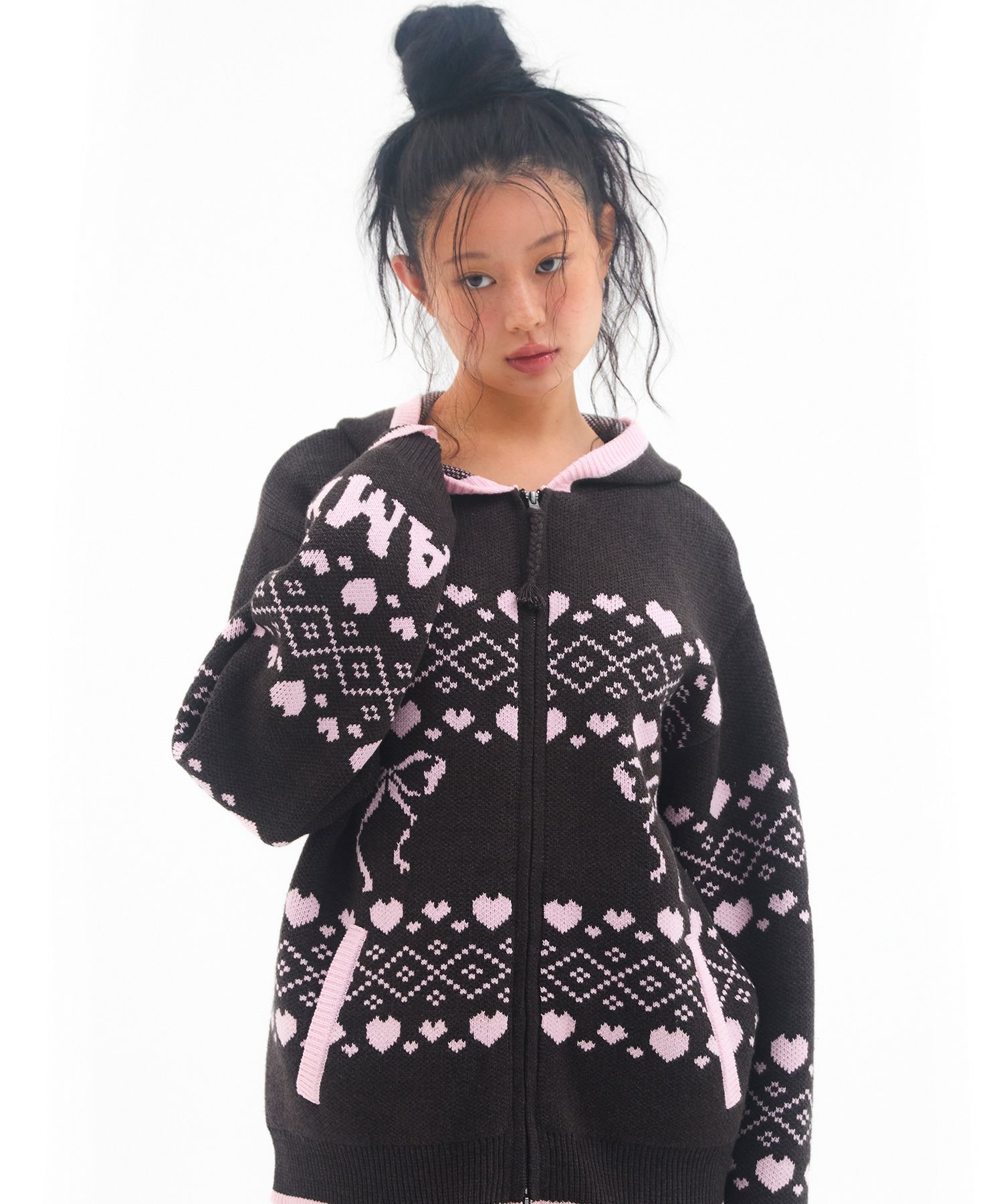 MUSINSA | AMES-WORLDWIDE COWICHAN KNIT HOODIE ZIP-UP CHARCOAL