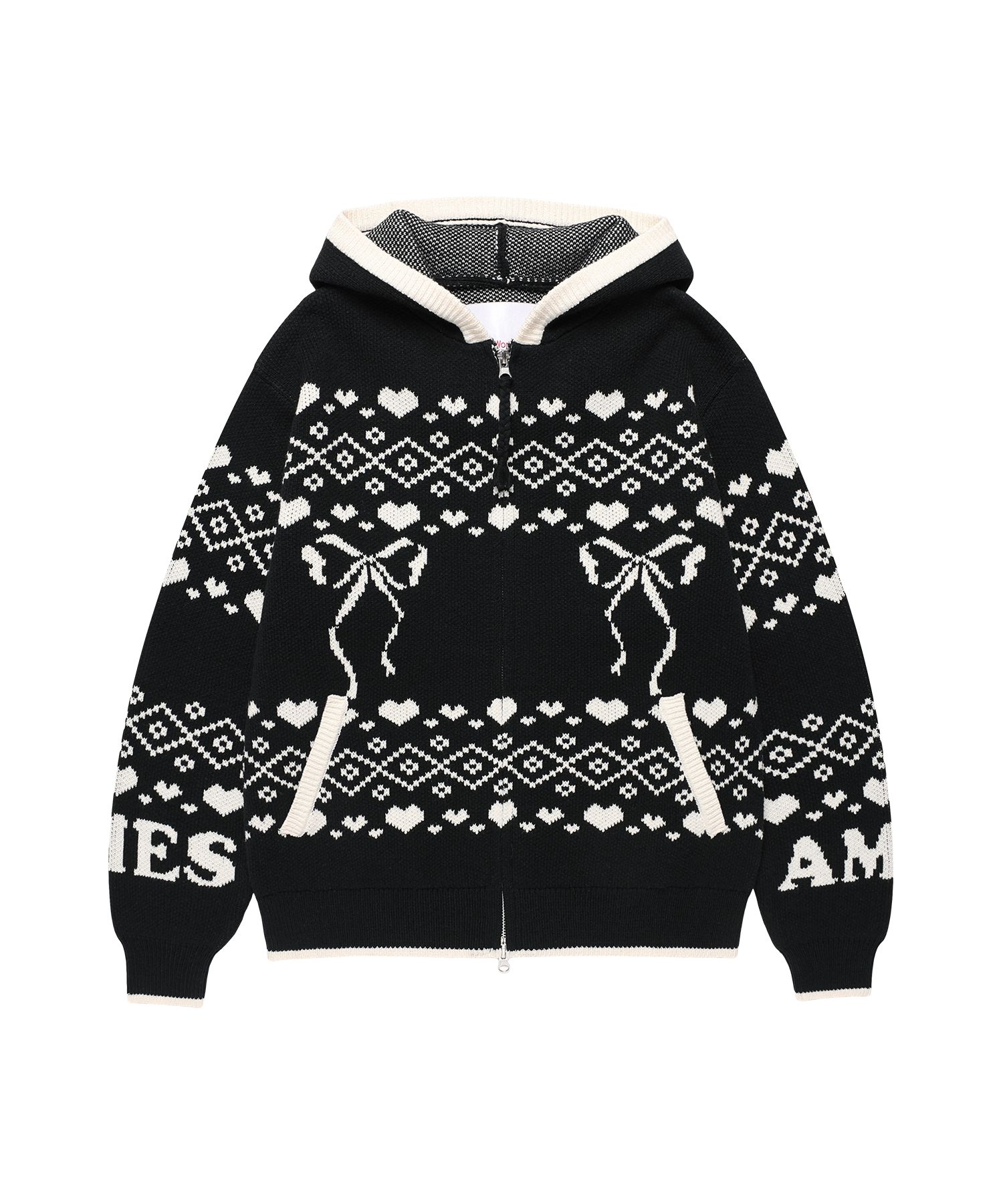 MUSINSA公式 | AMES-WORLDWIDE COWICHAN KNIT HOODIE ZIP-UP BLACK