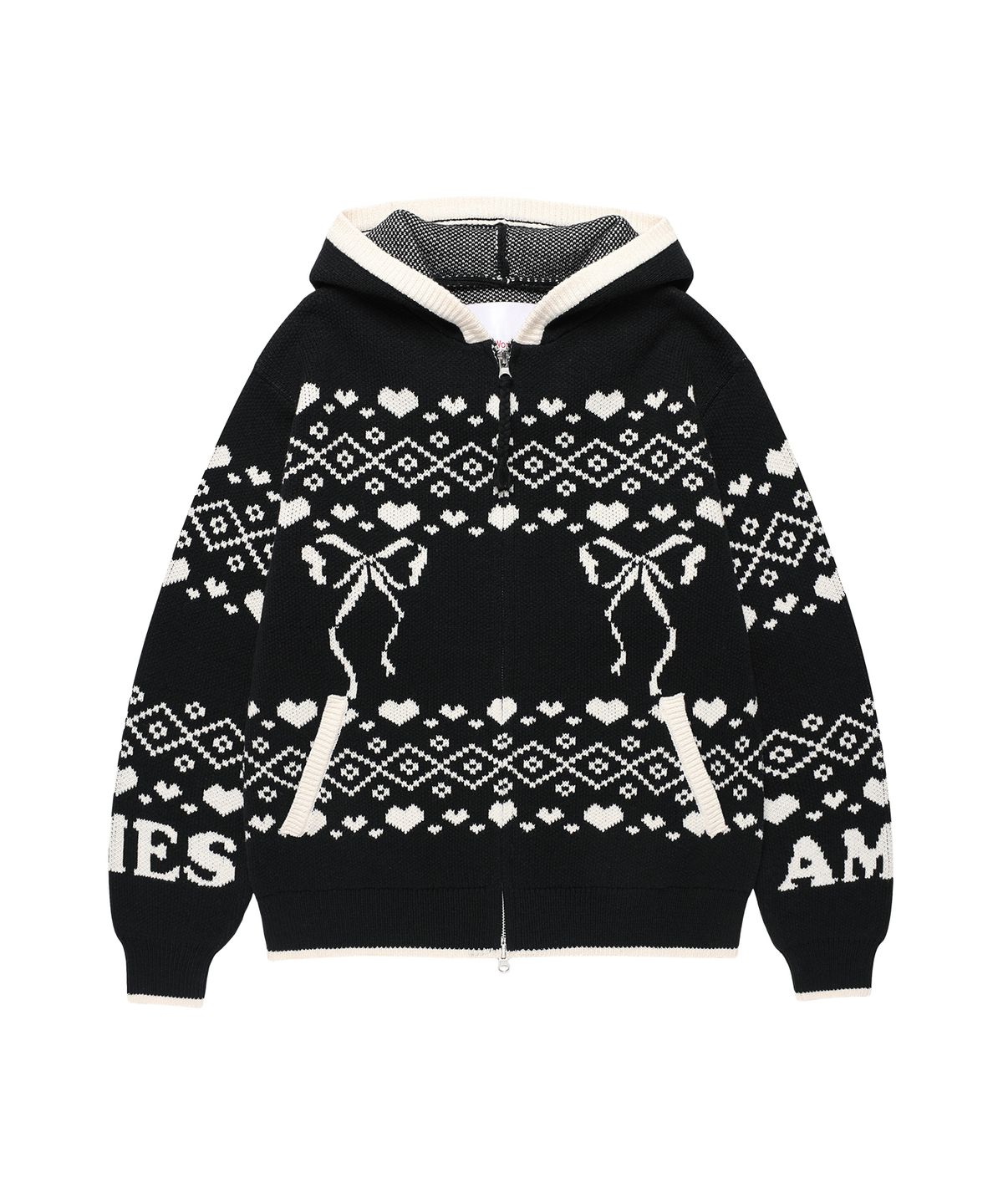 아메스 월드와이드(AMES-WORLDWIDE) COWICHAN KNIT HOODIE ZIP-UP BLACK