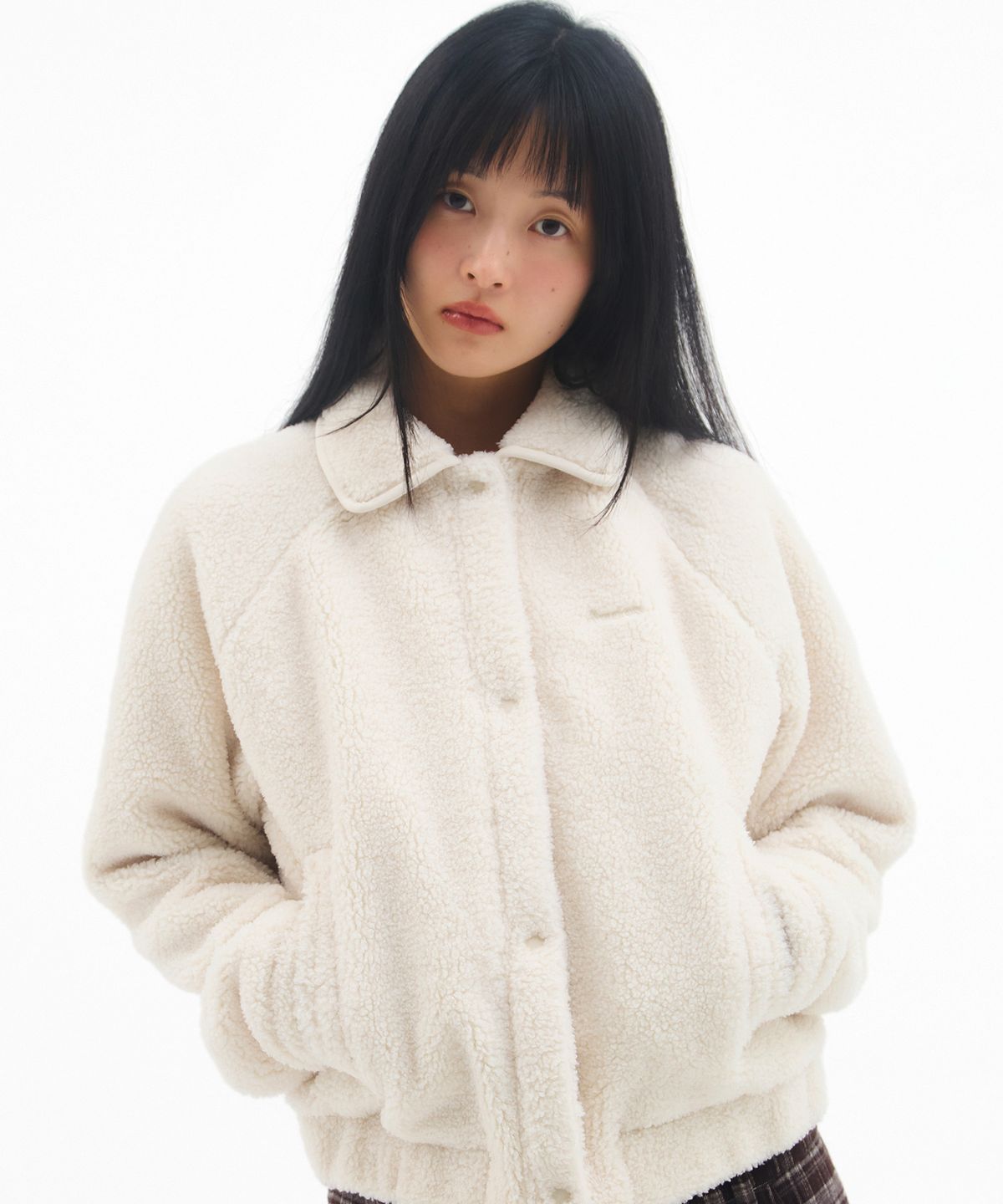 아메스 월드와이드(AMES-WORLDWIDE) COLLAR FLEECE JACKET IVORY
