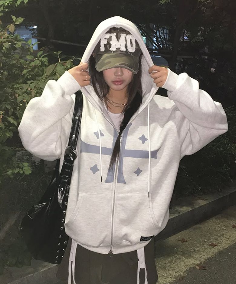 모노 크로스 집업 후디 [화이트]
