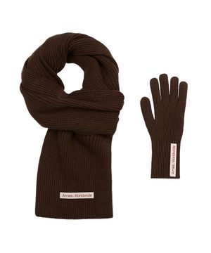 KNIT GLOVES & MUFFLER SET BROWN