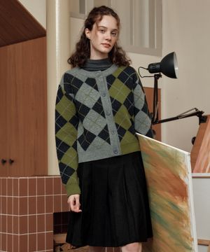 메리노 울 아가일 가디건/ 올리브