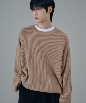 오버핏 하찌 라운드 니트 베이지