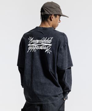 씨알에스디엘 레터링 피그먼트 페이크 이중 레이어드 롱슬리브