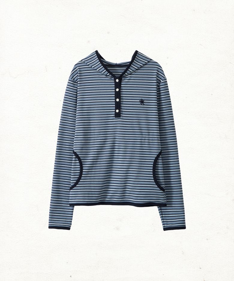 DD stripe trim hooded long sleeve (SKY BLUE)