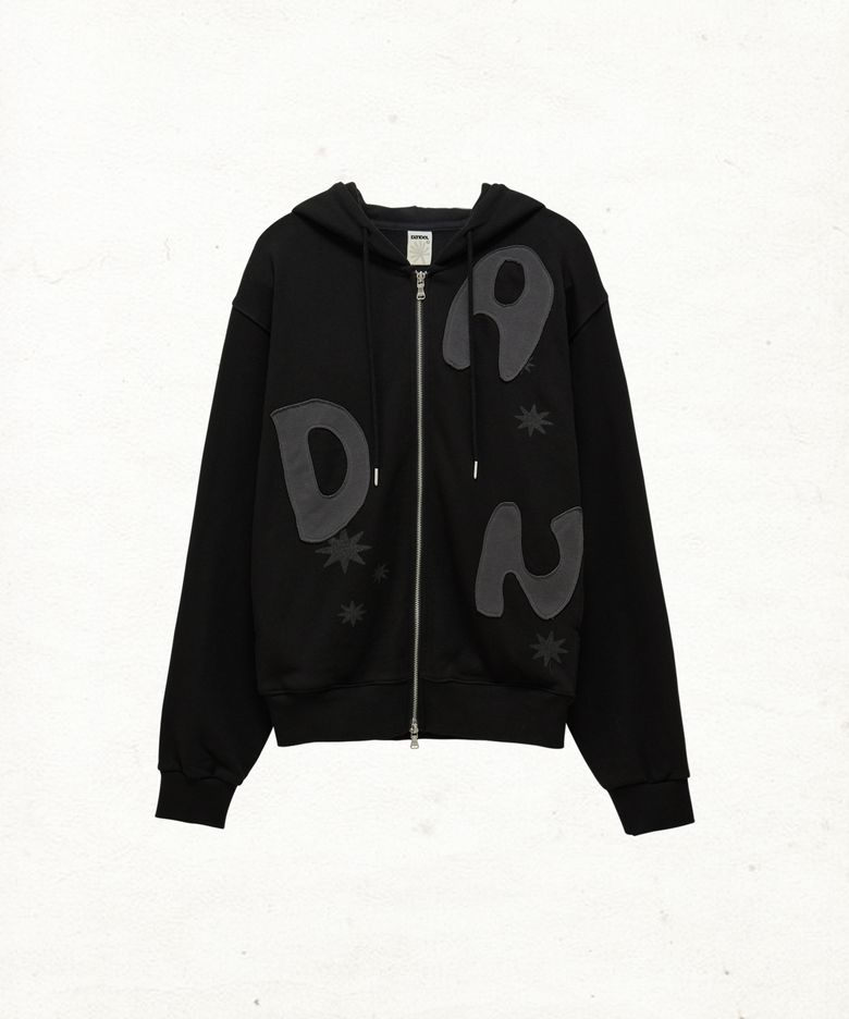 DD type applique hoodie zip-up (BLACK)