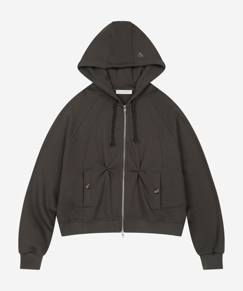 Twist-pinched hoodie zip-up (charcoal grey)