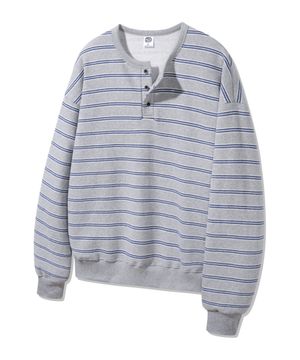 3버튼 헨리넥 피치스킨 스트라이프 오버핏 맨투맨 MAR339 (3 COLOR)