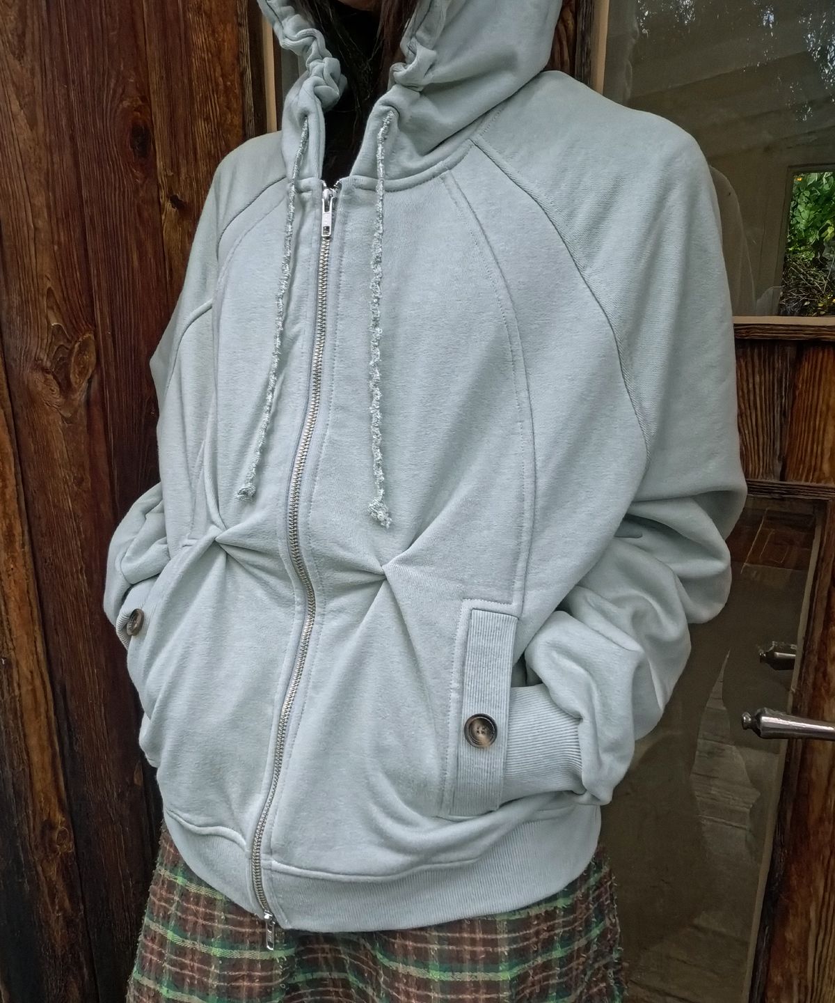 하트익스플로러(HEARTEXPLORER) Twist-pinched hoodie zip-up (mint grey)