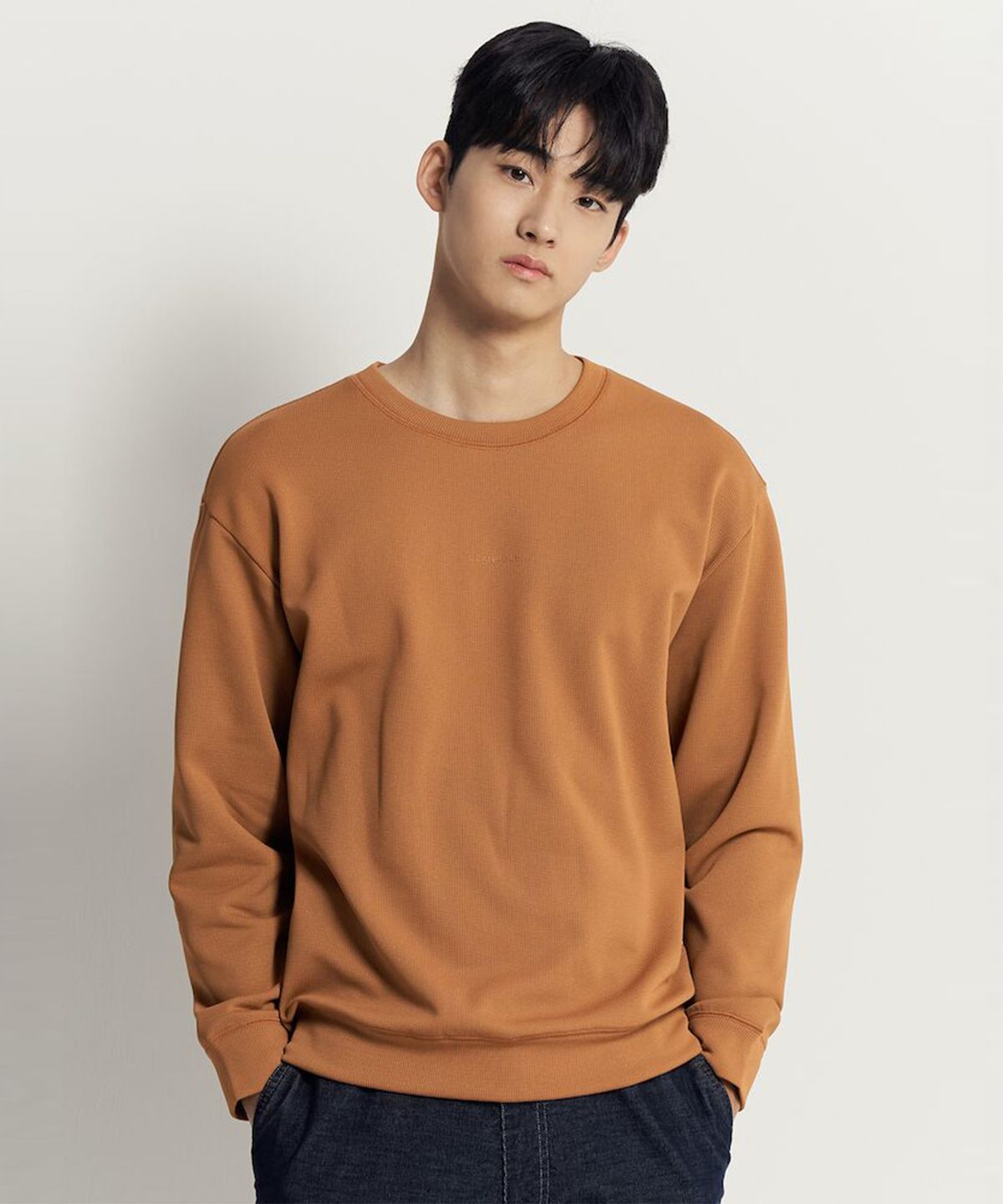 빈폴 멘(BEANPOLE MEN) [BEANPOLE KNAP] 폴리 기모 라운드 스웨트 셔츠 - 오렌지