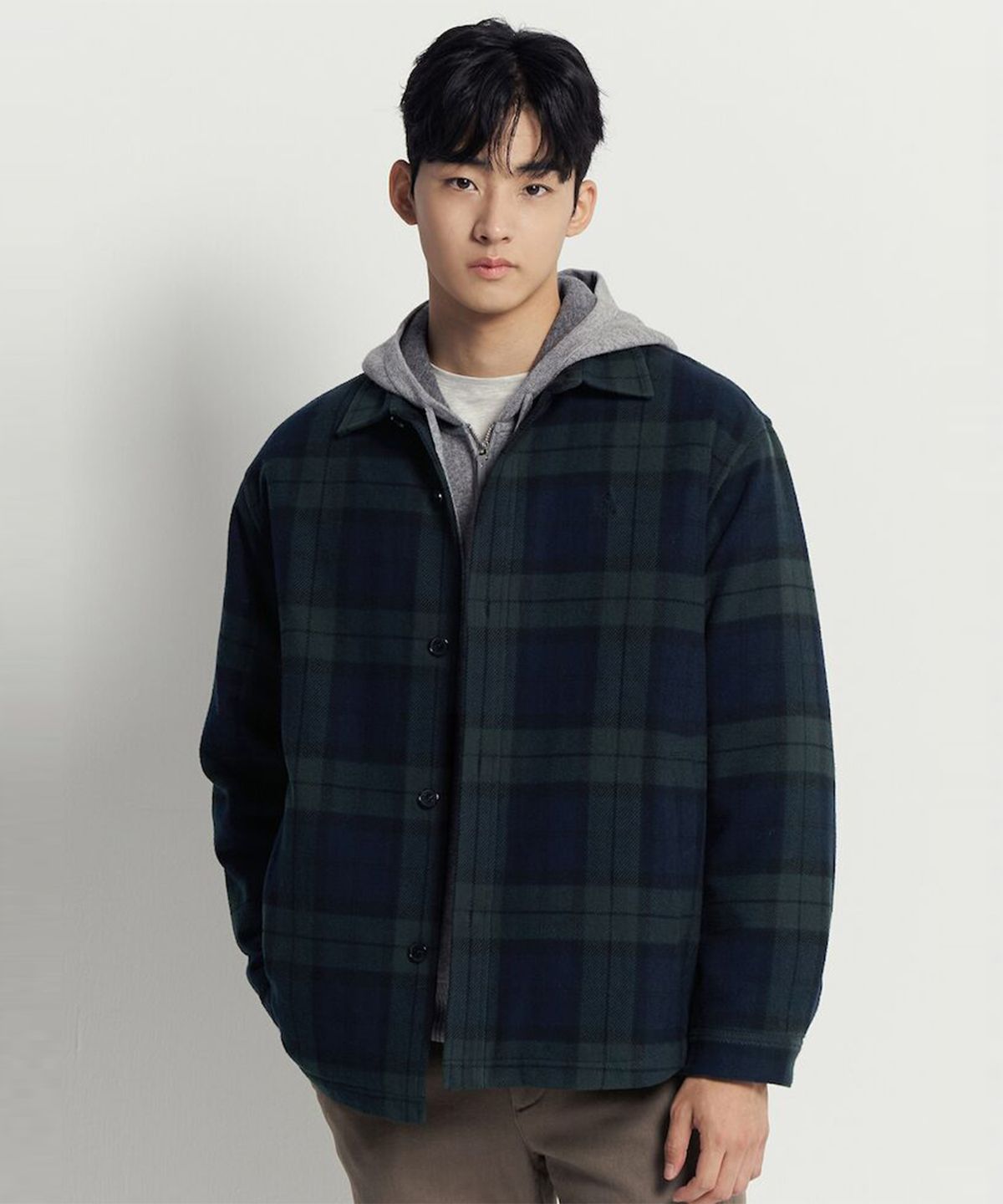 빈폴 멘(BEANPOLE MEN) 블랙워치 패딩 셔츠 - 그린