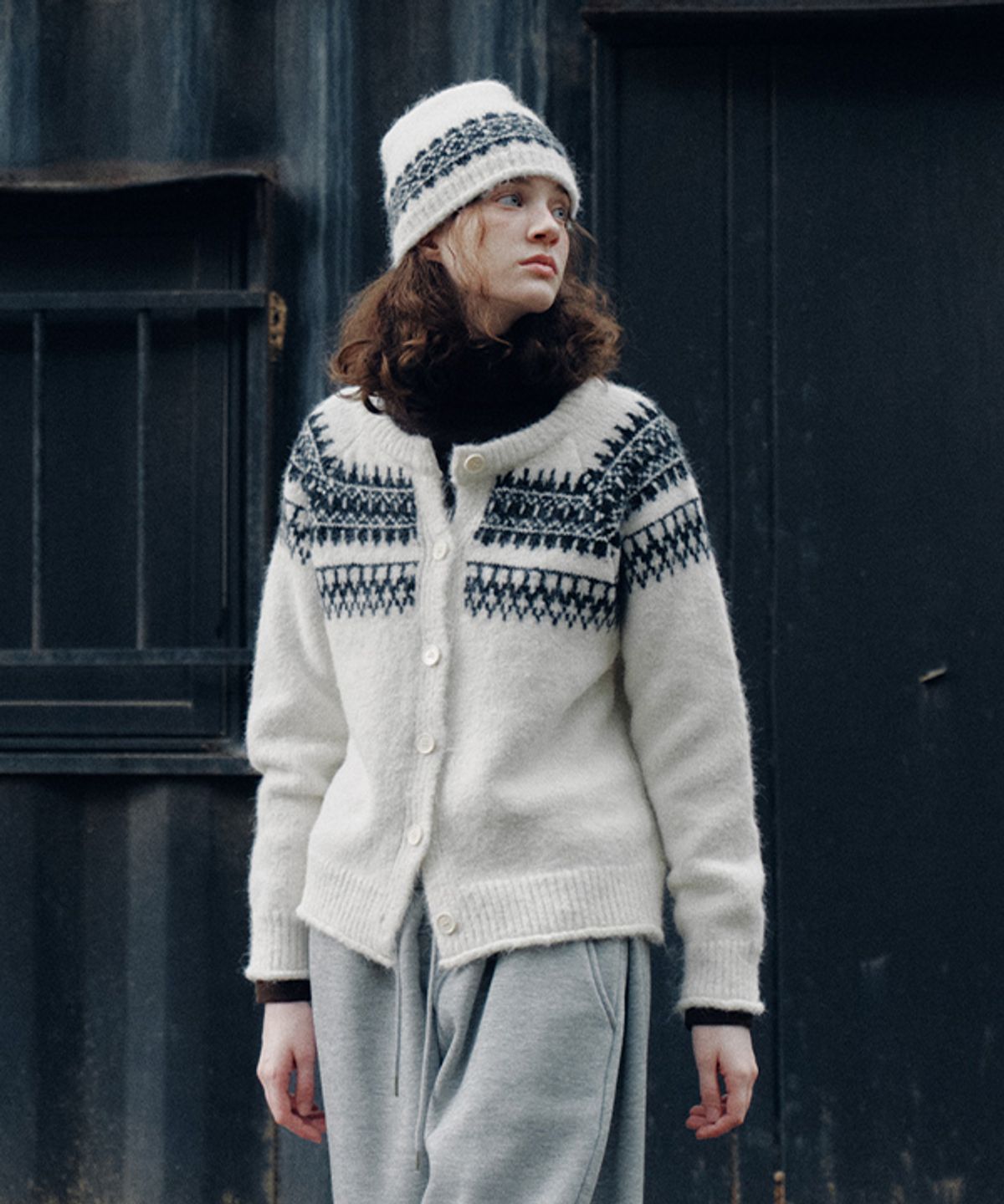코스에그(COSEGG) Beanie Set Nordic Knit Cardigan_EEWCA105