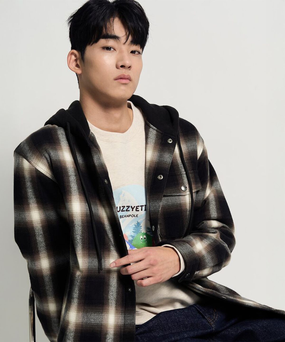 빈폴 멘(BEANPOLE MEN) 후드 옴브레 패딩 셔츠 - 브라운