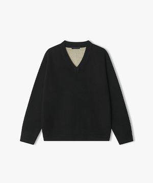 [25FW] LLW51688 블랙 이중지 브이넥 니트