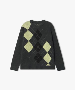 [25FW] LLW51627 다크그레이 아가일 패턴 라운드넥 니트