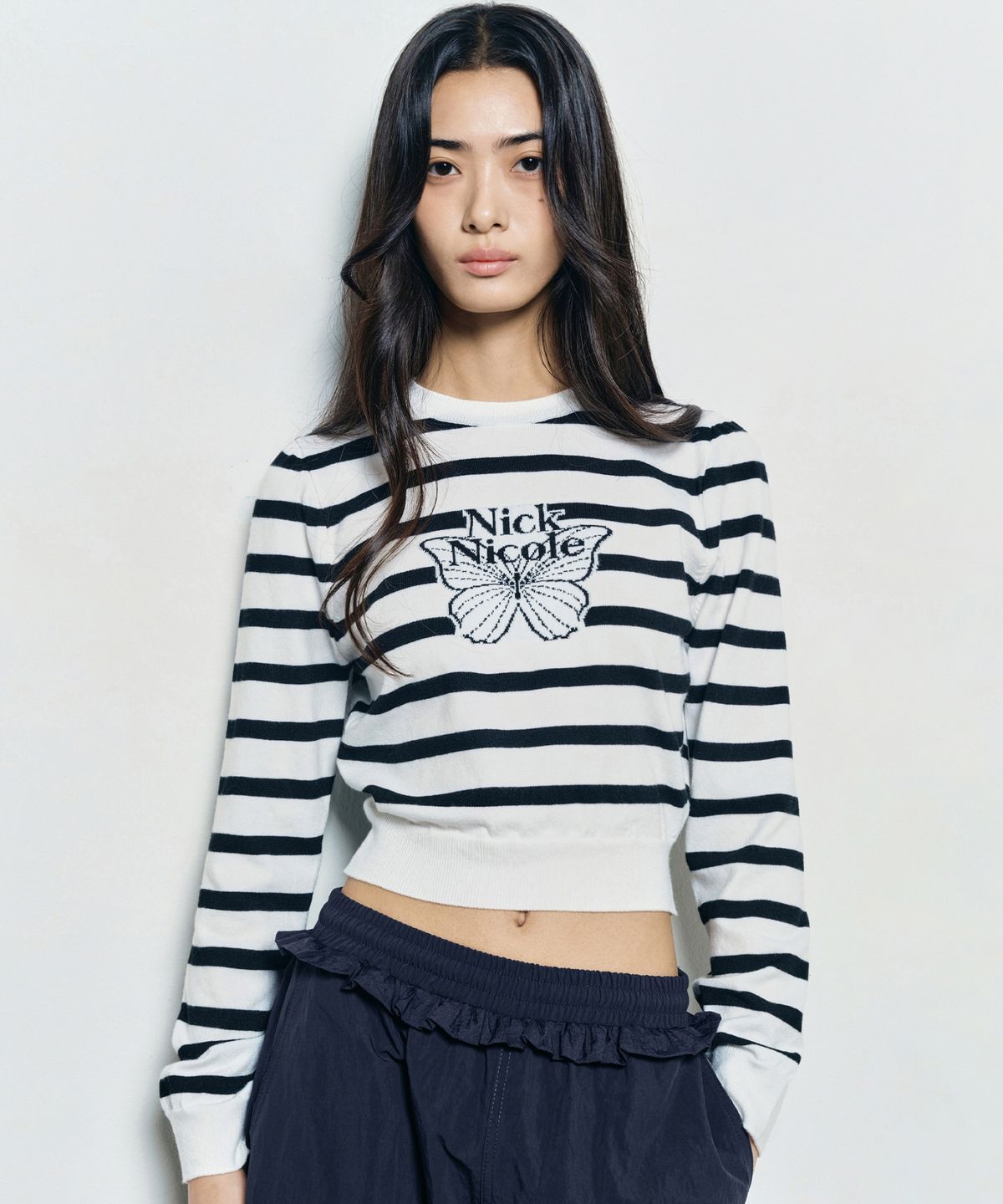닉앤니콜(NICK&NICOLE) MINI BUTTERFLY SIGNATURE STRIPE KNIT_IVORY