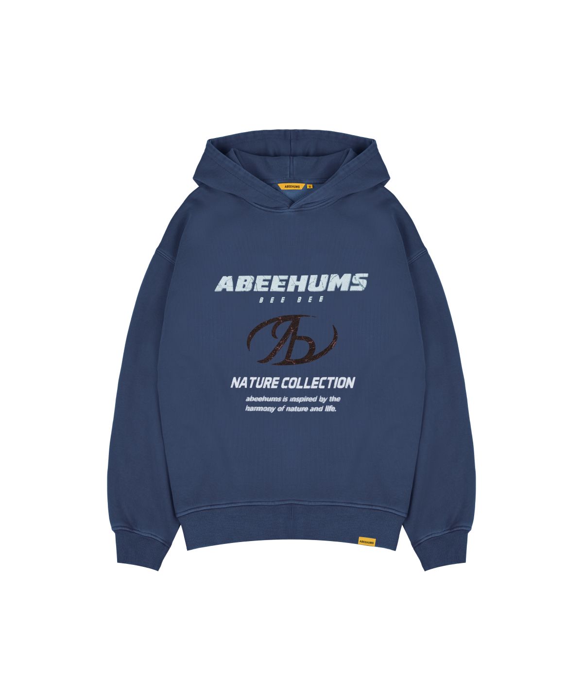 어비험즈(ABEEHUMS) 피그먼트 다잉 심볼 로고 후드 스웨트 셔츠 ABH357-114 블루