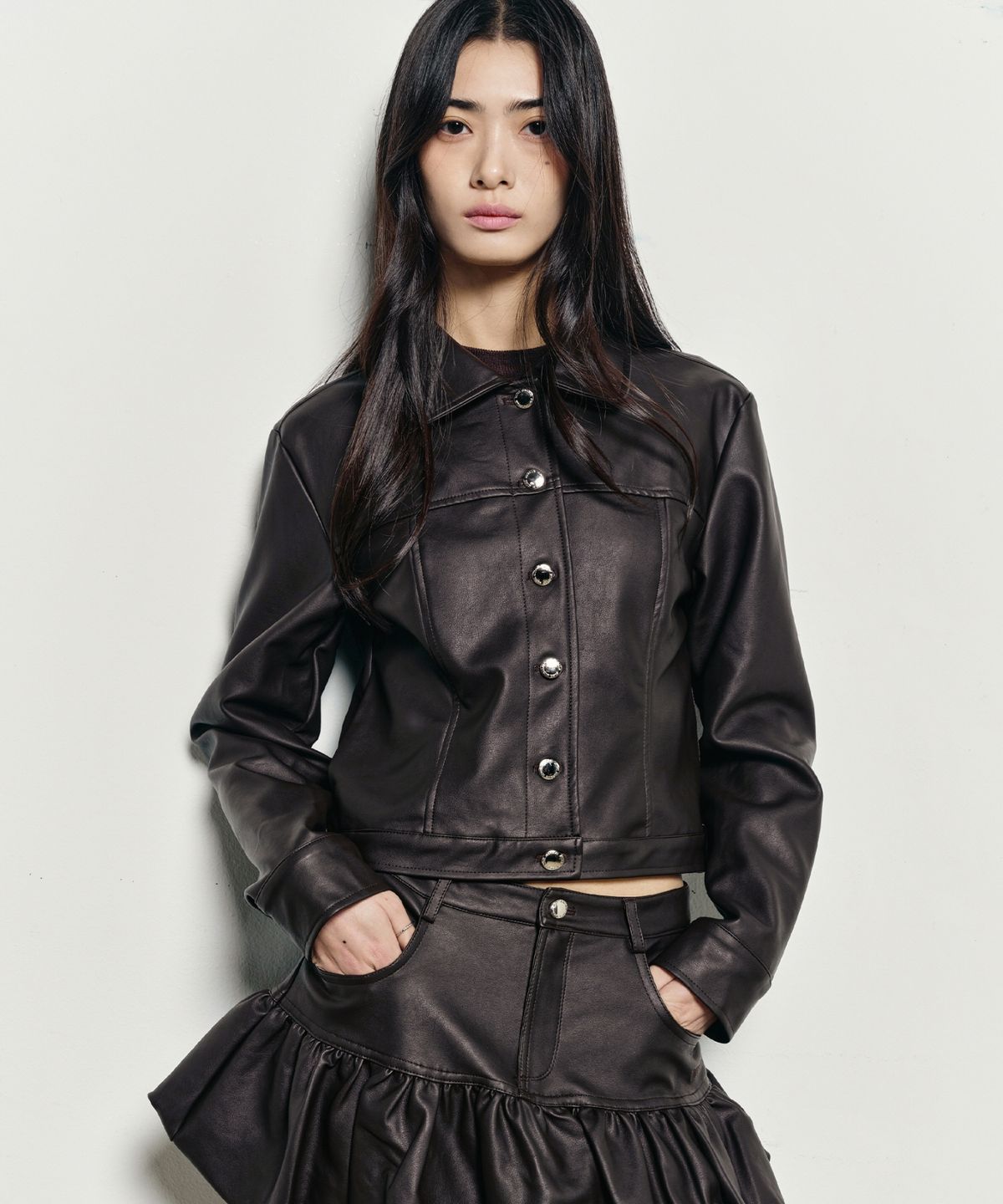 닉앤니콜(NICK&NICOLE) TRUCKER LINE LEATHER JACKET_BROWN