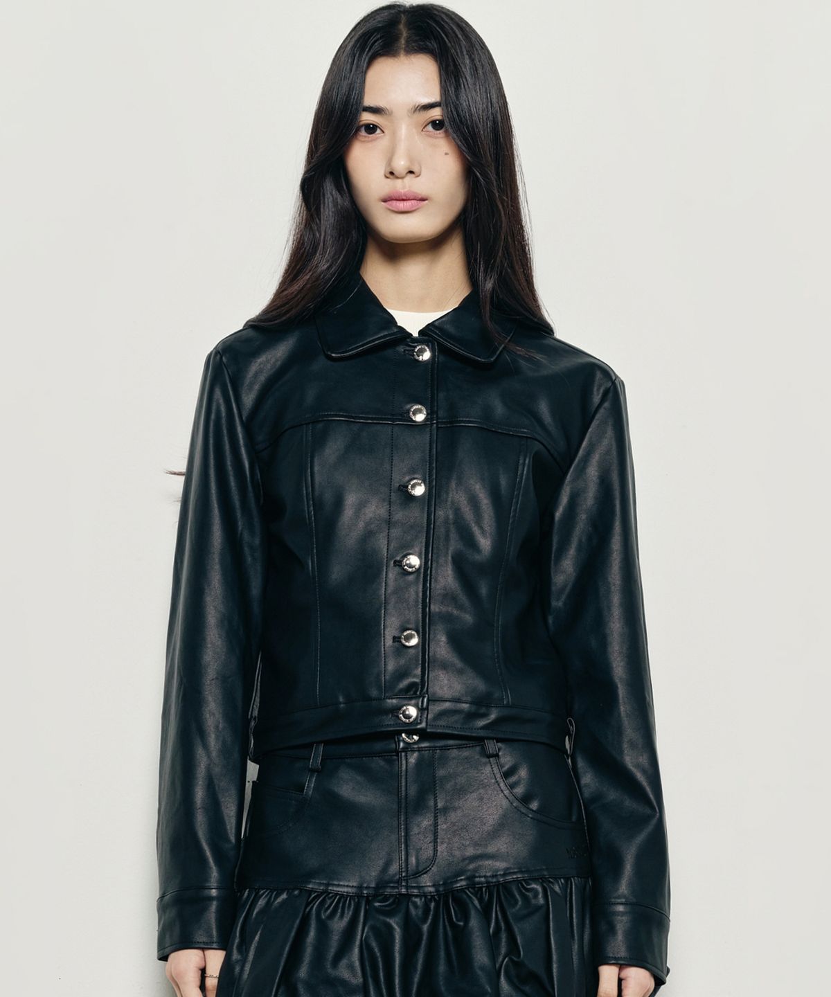 닉앤니콜(NICK&NICOLE) TRUCKER LINE LEATHER JACKET_BLACK