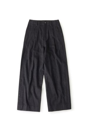 Hairy Deep Pleats Trousers Stripe Black