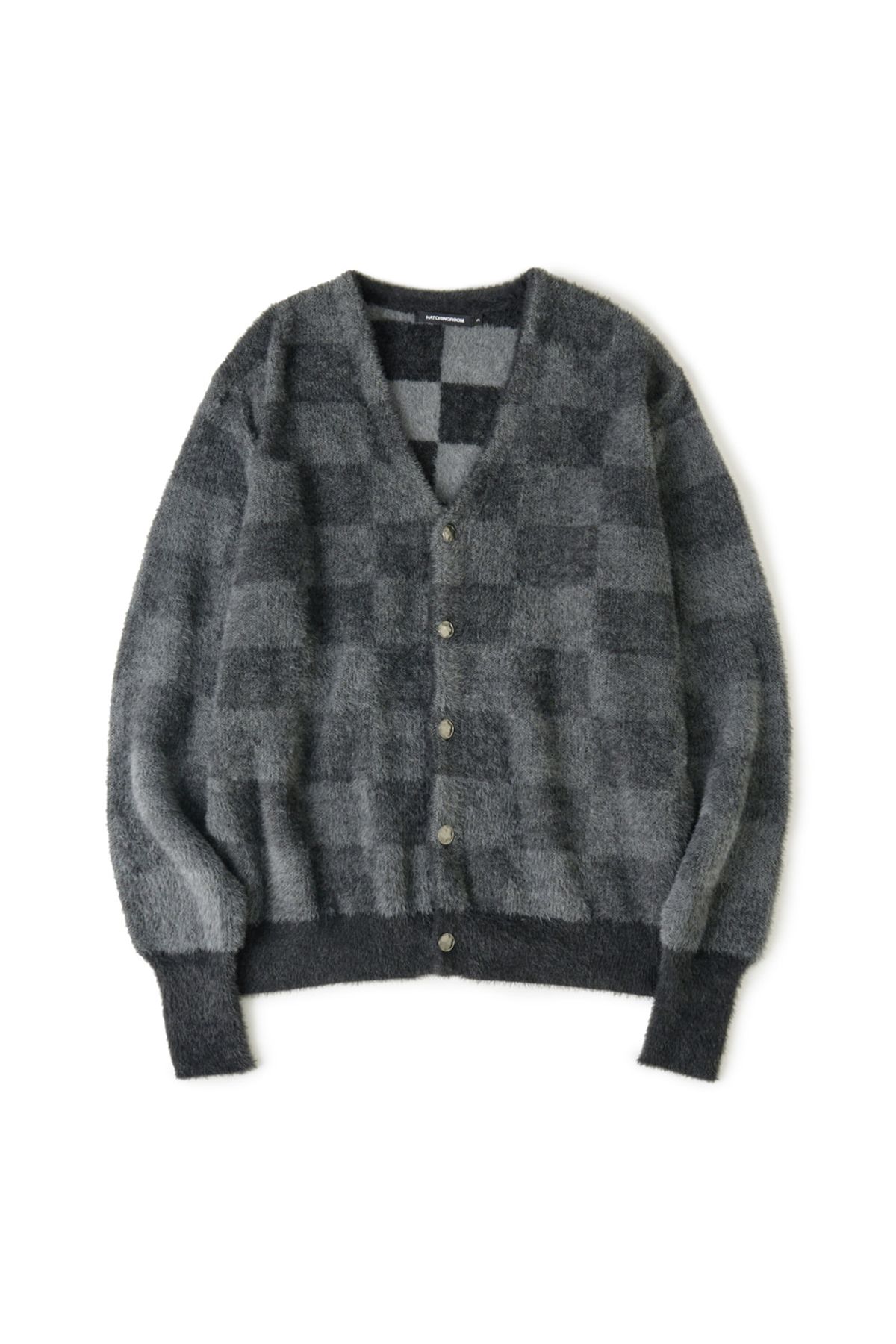 해칭룸(HATCHINGROOM) Hairy Cardigan Checkerboard Charcoal/Grey
