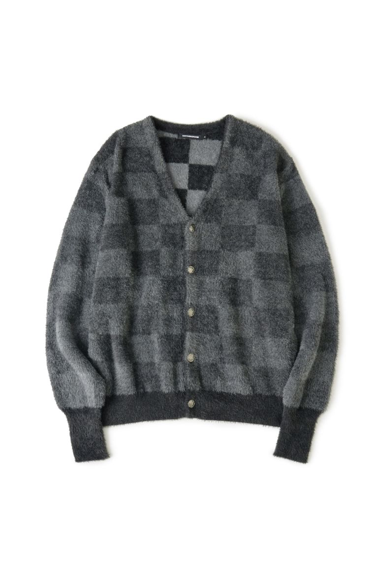 Hairy Cardigan Checkerboard Charcoal/Grey