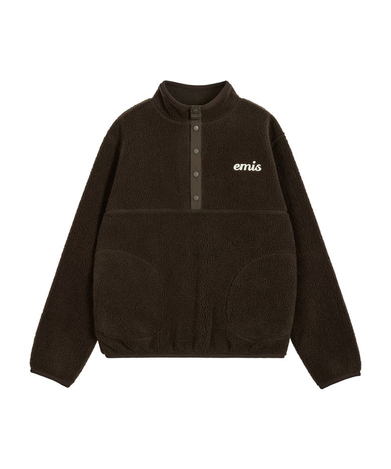 OVERSIZED HALF NECK FLEECE TOP-BROWN